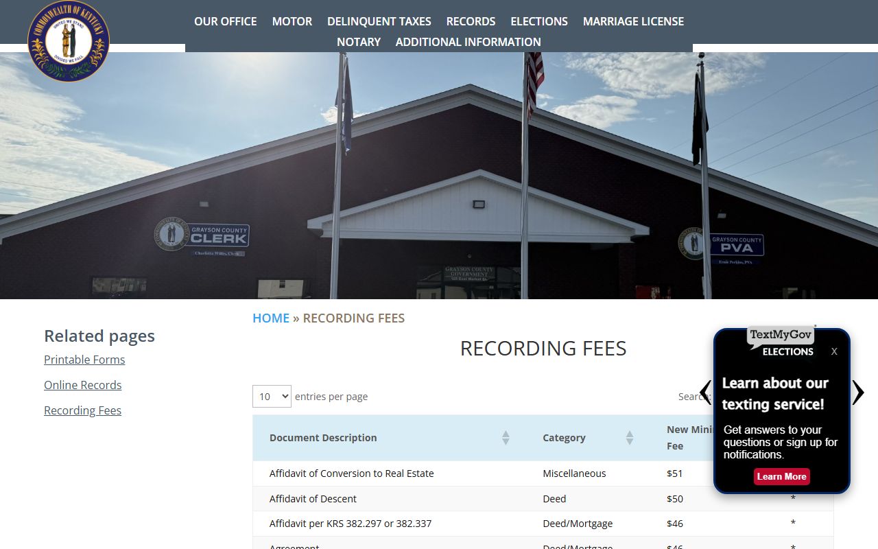 Grayson County Clerk recording fees