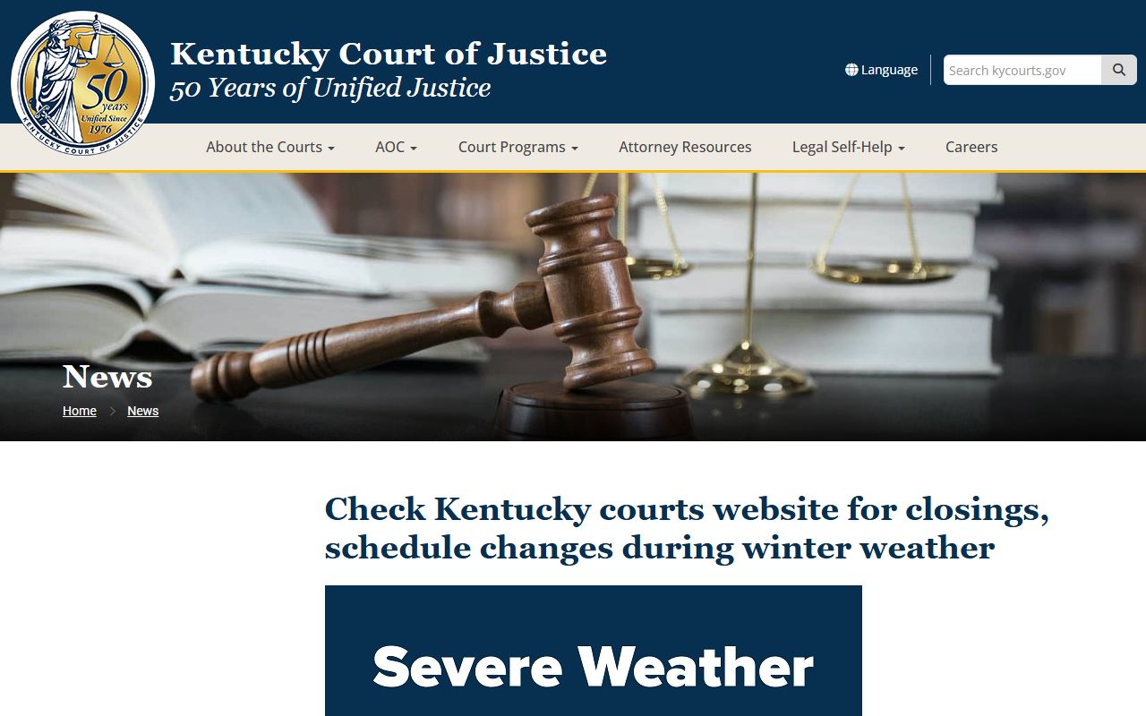 Grayson County court dockets Kentucky Court of Justice weather closure notice screenshot