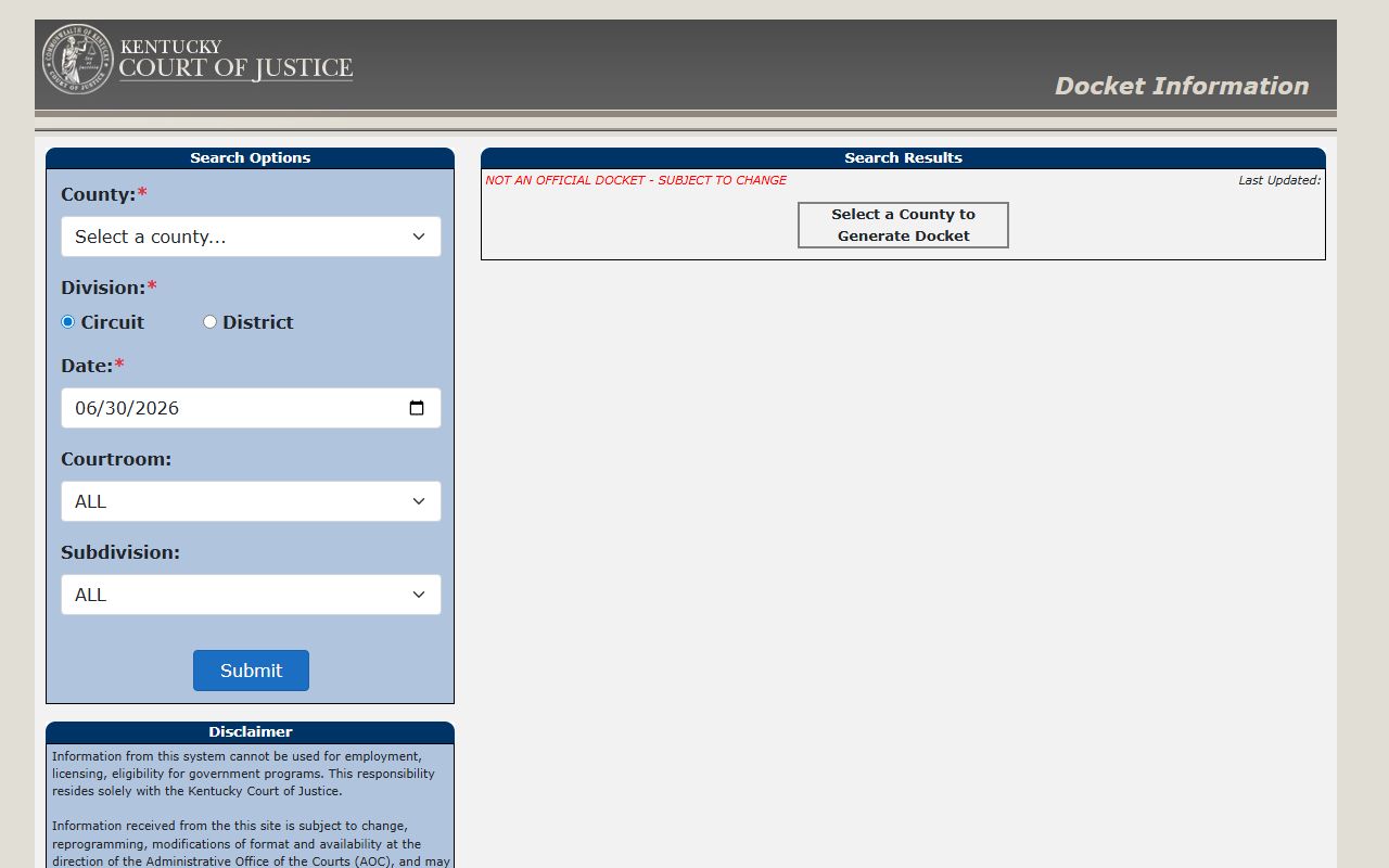 Grayson County court dockets trial court docket portal screenshot
