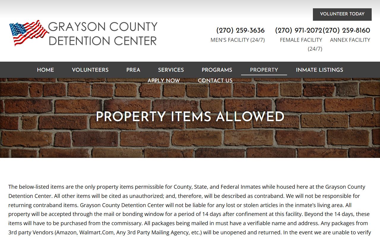 Grayson County inmate search property and allowable items